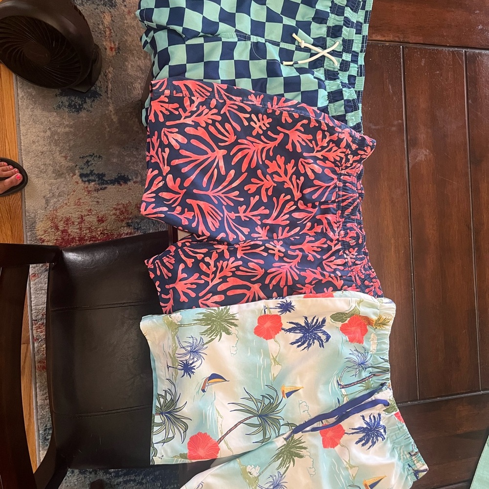 3 pair lot-J. Crew , Cat & Jack Swim Trunks - Blue, Pink, Green Sizes 8-10 youth